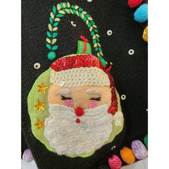 Berek Ugly Christmas Sweater Sz Medium Santa Snowman Presents Purses Pom Pom - Picture 5 of 9